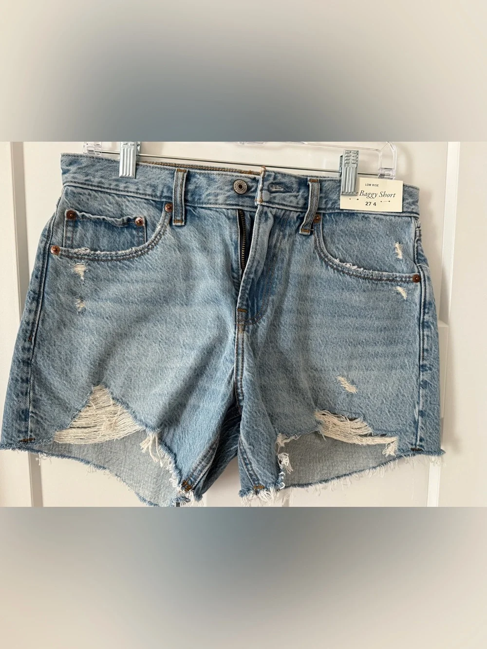 Low rise baggy Light Wash Distressed Denim Shorts